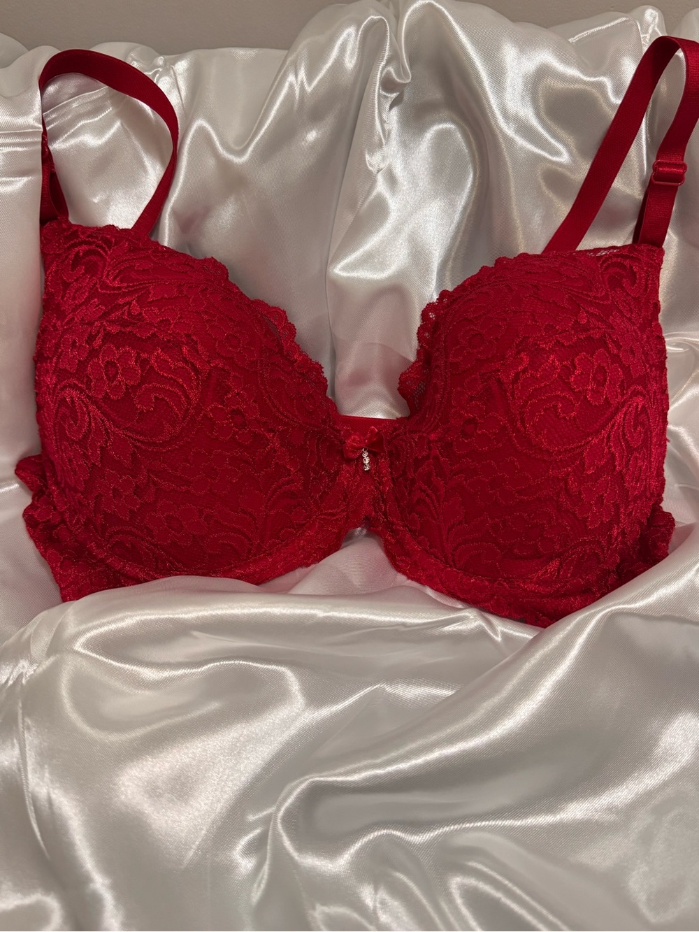 smart & sexy Red Lace Underwire Bra with Floral Detail